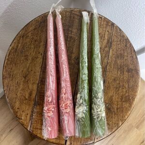 Vintage German pillar candles set of 4 roses pink green
